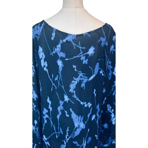 Banana Republic Large Flowy Blue Floral Print Long Bell Sleeve Blouse - Picture 7 of 16